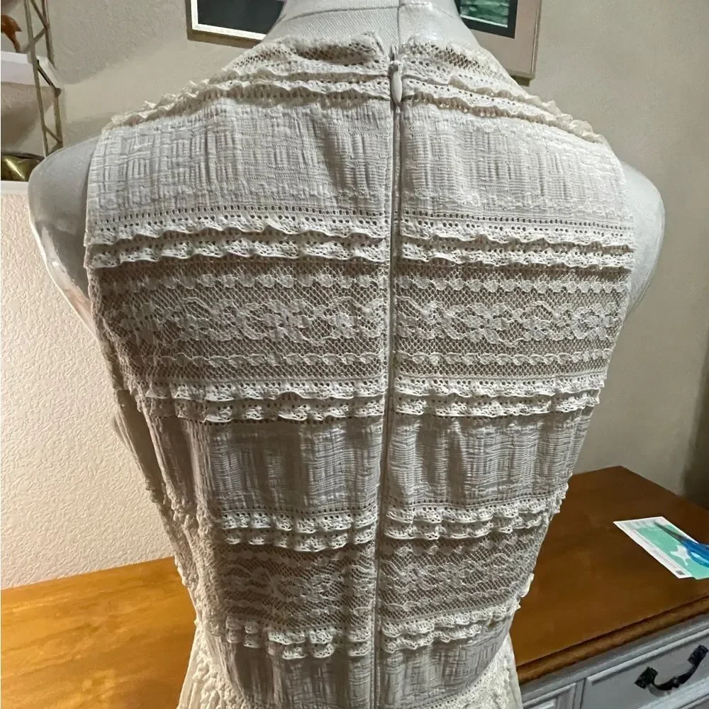 Eliza J Creme Crochet Lace Maxi Dress Women Sz 6 Tiered Lined Cottagecore Boho